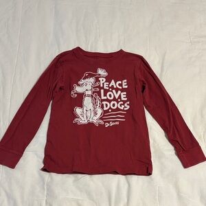 Life Is Good Red Long Sleeve Tee with Peace Love Dogs Graphic